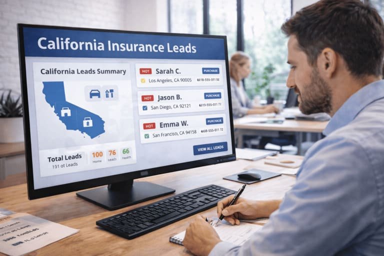 Insurance buyers reviewing California insurance leads in a live marketplace