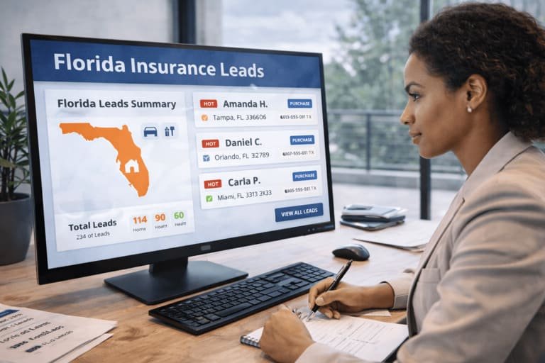 Insurance buyers reviewing Florida insurance leads in a live marketplace