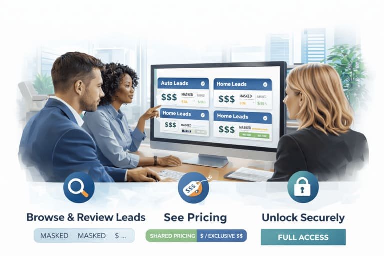 Insurance lead buyers reviewing how the lead marketplace works