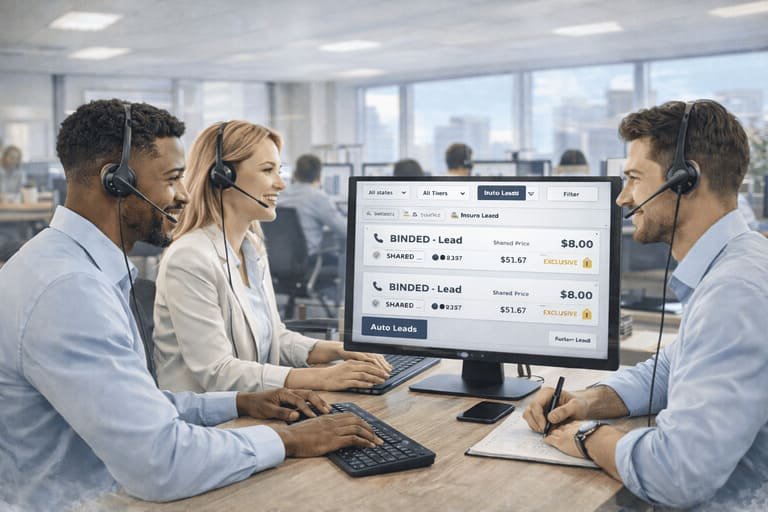 Call center buyers reviewing fresh insurance leads