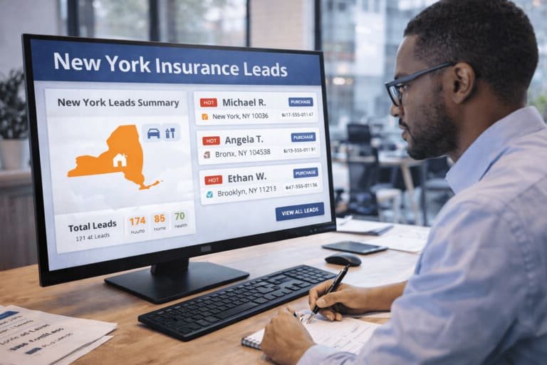 Insurance buyers reviewing New York insurance leads in a live marketplace