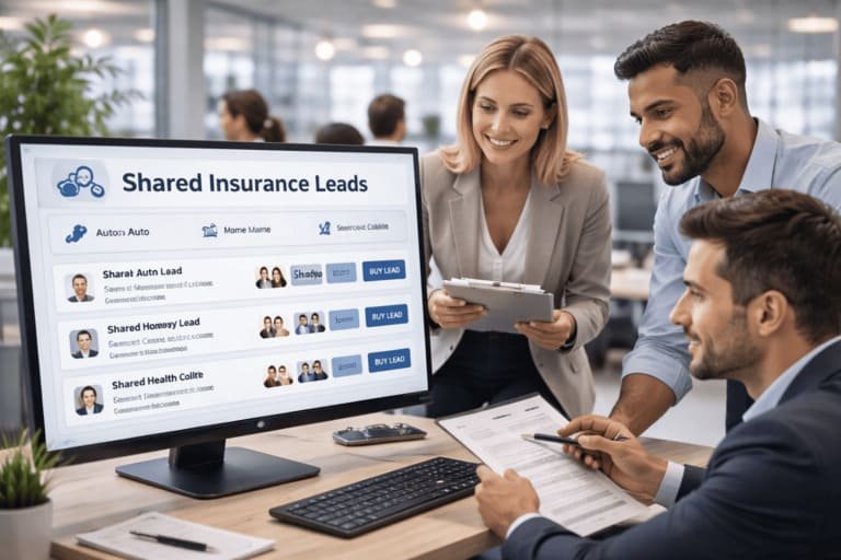 Buyers reviewing shared insurance leads in a live marketplace