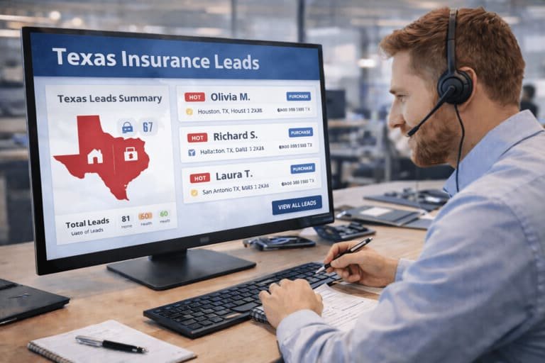 Insurance buyers reviewing Texas insurance leads in a live marketplace